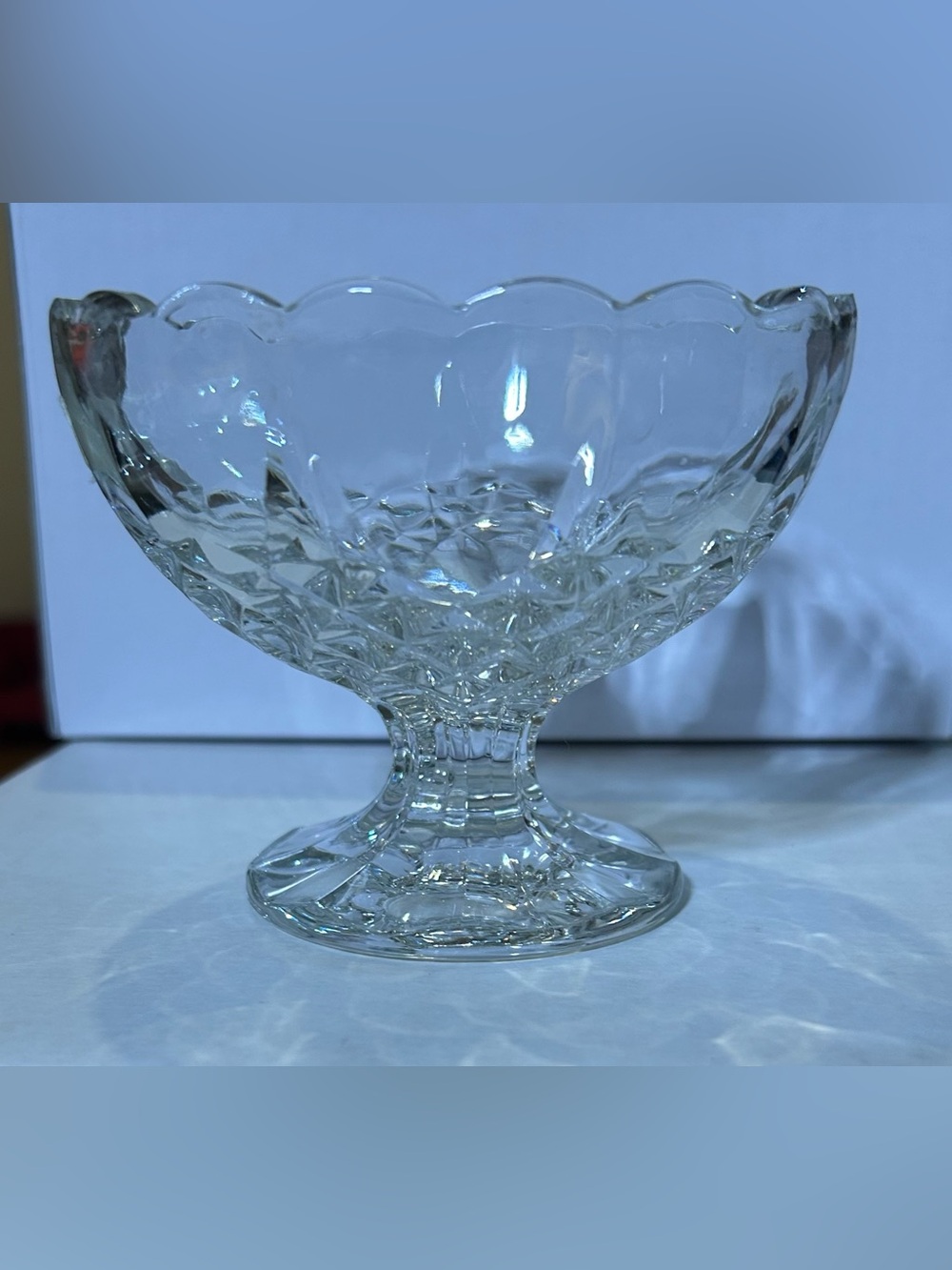 ZAJECAR 24%Lead Crystal Diamond Point Design Bowl-Pedestal Base, Scalloped Rim